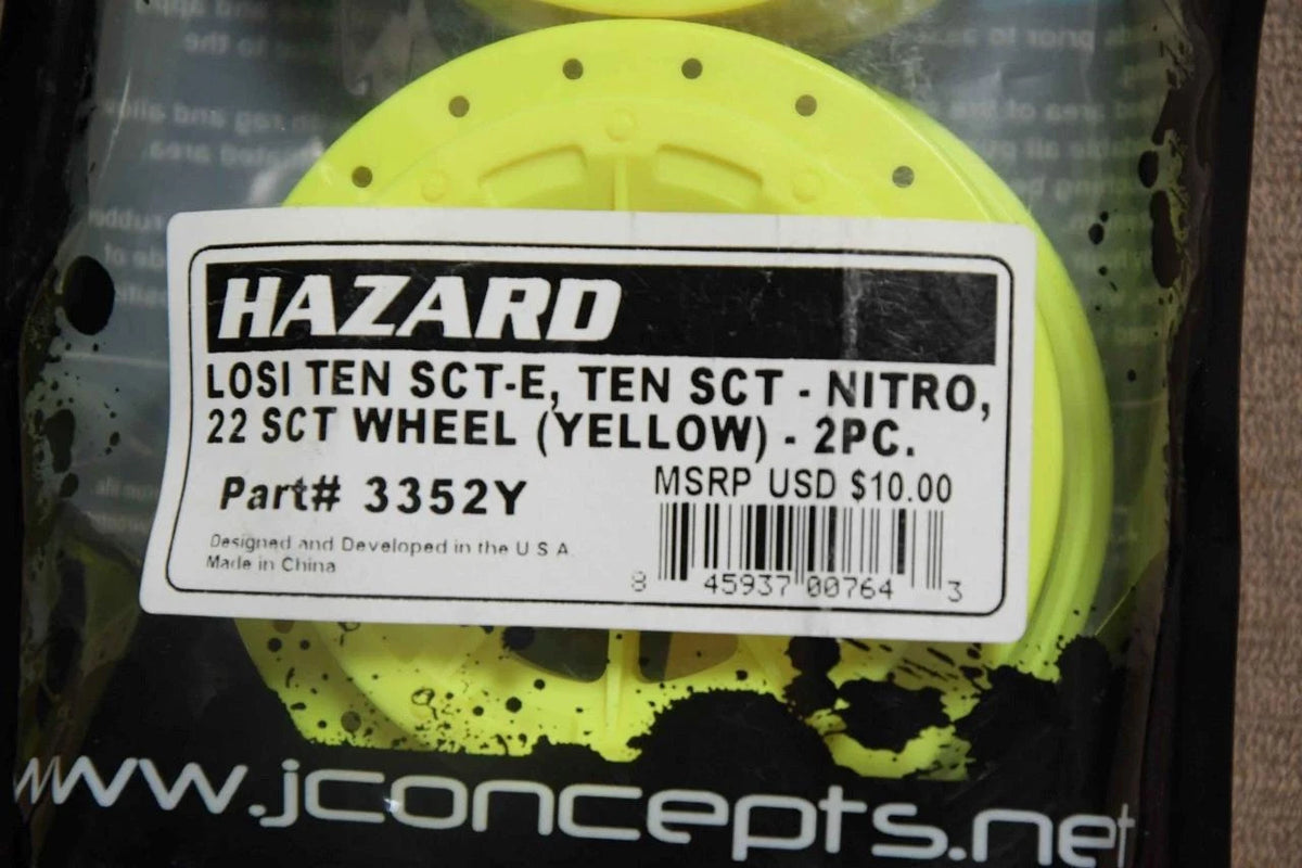 JConcepts 3352Y Hazard Losi TEN SCT-E, TEN SCT Nitro, 22 SCT Wheel (Yellow)